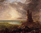 Thomas Cole Canvas Paintings - Romantic Landscape with Ruined Tower